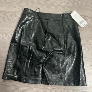Black Croc-Embossed Leather Skirt